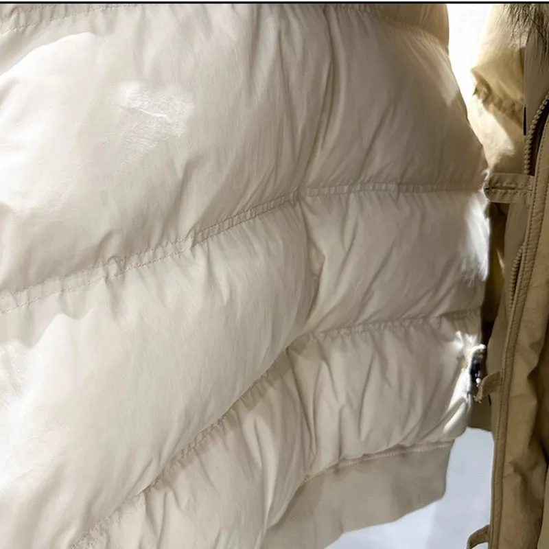 Mulheres parker pato branco para baixo quente com capuz jaqueta feminina 2025 nova moda grande gola de pele de alta qualidade jaqueta feminina h478