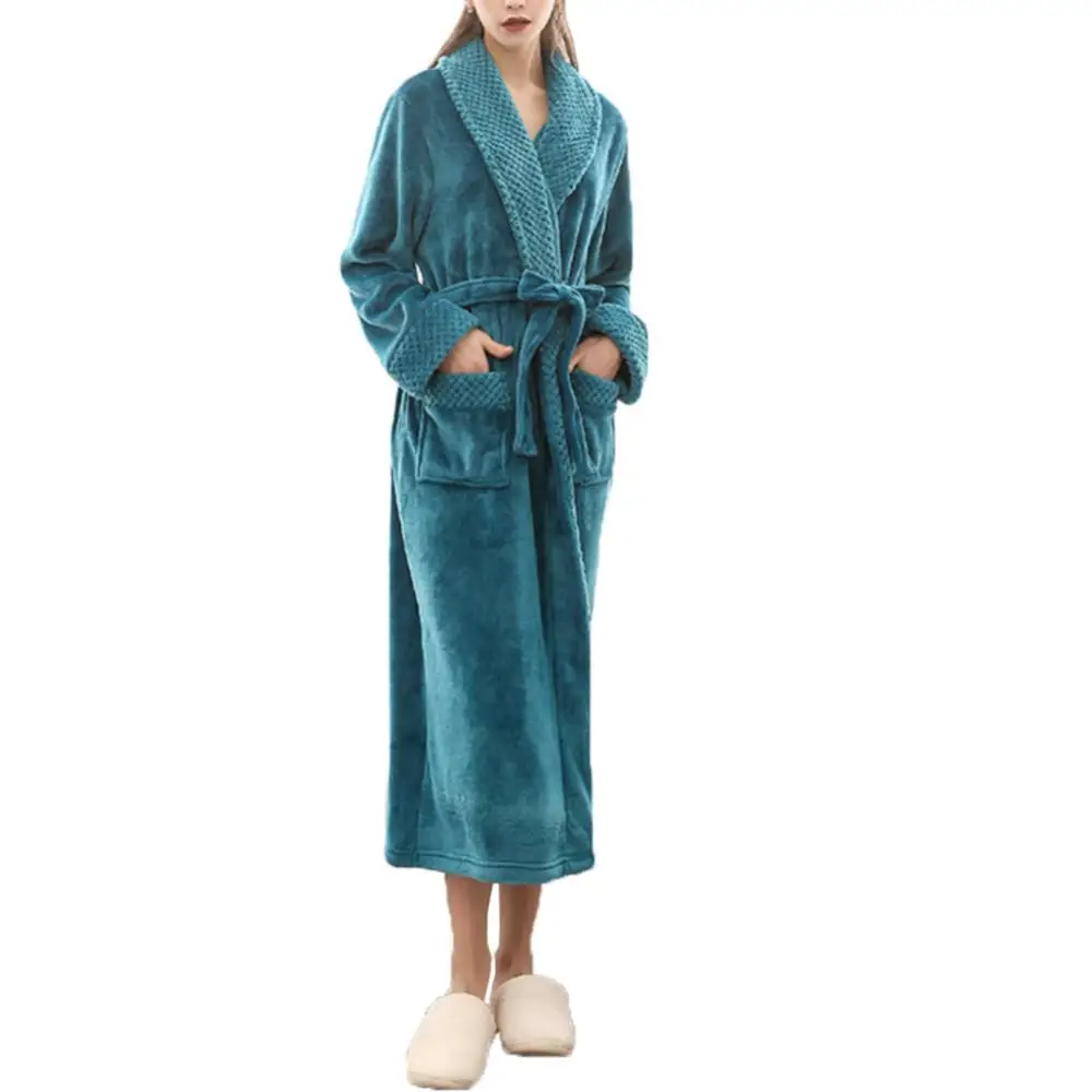 Women Flannel Bathrobe Winter Warm Casual Robe Sleepwear Long Sleeve Plush Shawl Male Bath Robe Lounge Nightgown Home Clothes