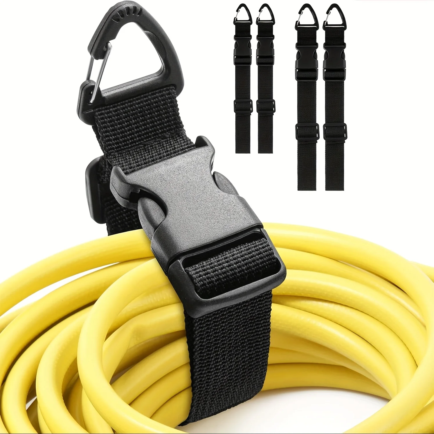 45cm Black Adjustable Extension Cord Organizer with 3-Axis Buckle - Heavy-Duty Storage Strap for Workshop & Garage Organization