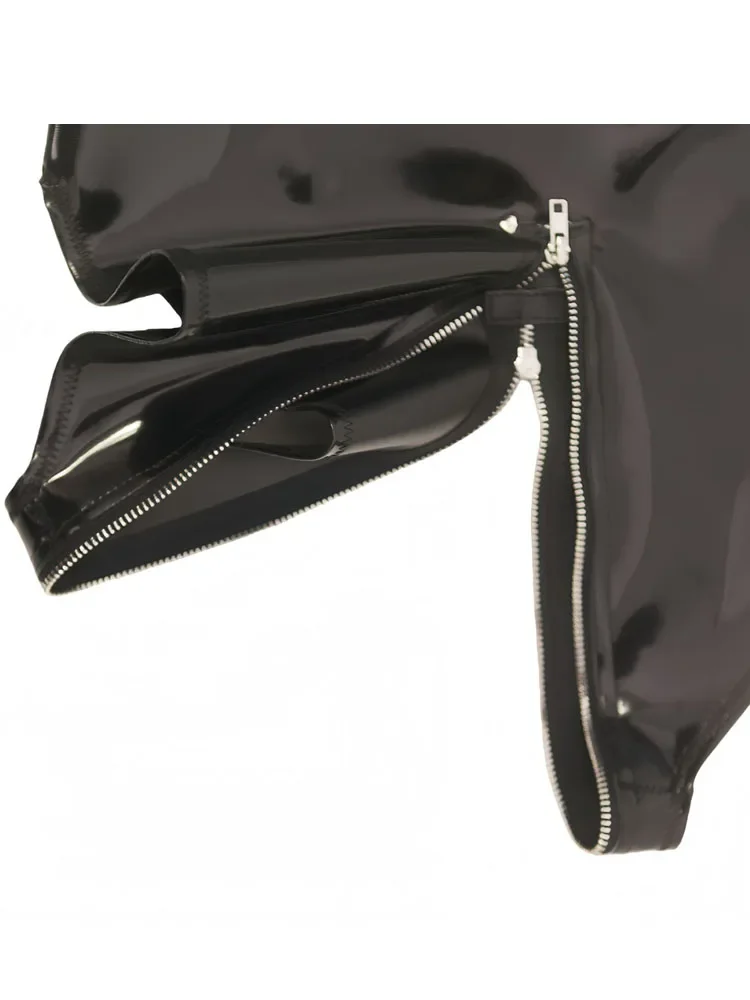 XS-4XL Double Sided PU Swimsuit Sleeveless Wet Look PVC Catsuit Zipper Open Crotch Bodysuit Tights Hot Sexy Cosplay Maid Leotard