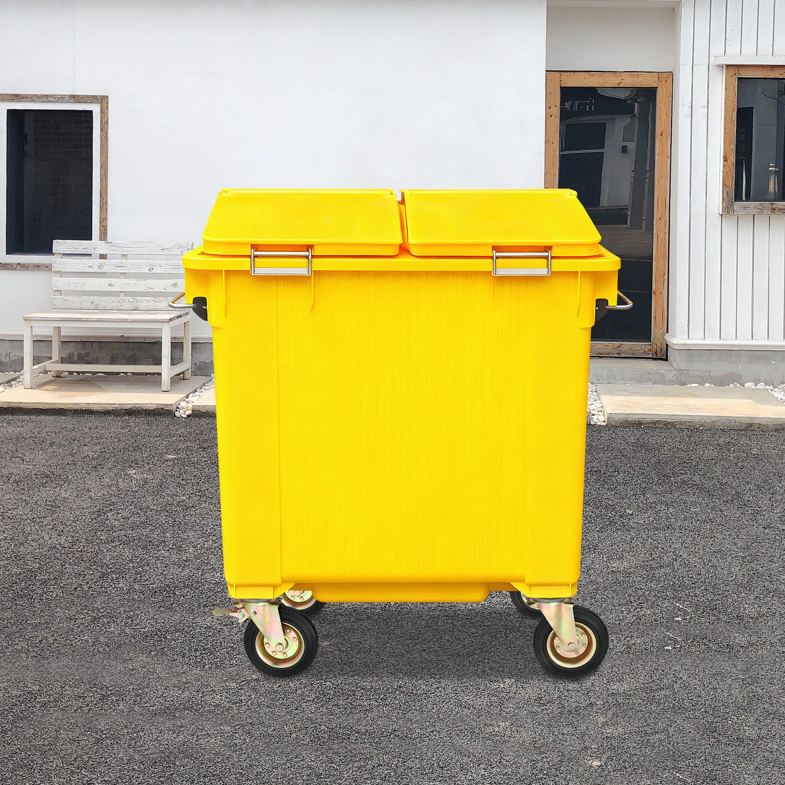 Black Galvanized Steel Heavy Universal Wheel 200mm Rubber Wheel with Brake 8-inch Caster 4 Pack