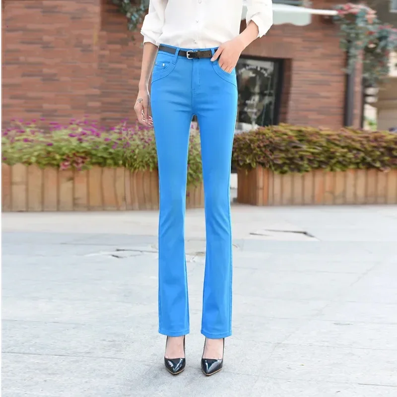 White Mid Waist Skinny Flare Jeans Women Casual Candy Color Office Denim Pants Korean Classic Stretch Kot Pantolon Slim Vaqueros