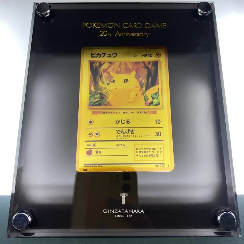 PTCG Pokémon 20th Anniversary Edition Pikachu Collection Cards Brick Pure Metal Card DIY Display Stand Toy Gift for Boy and Girl