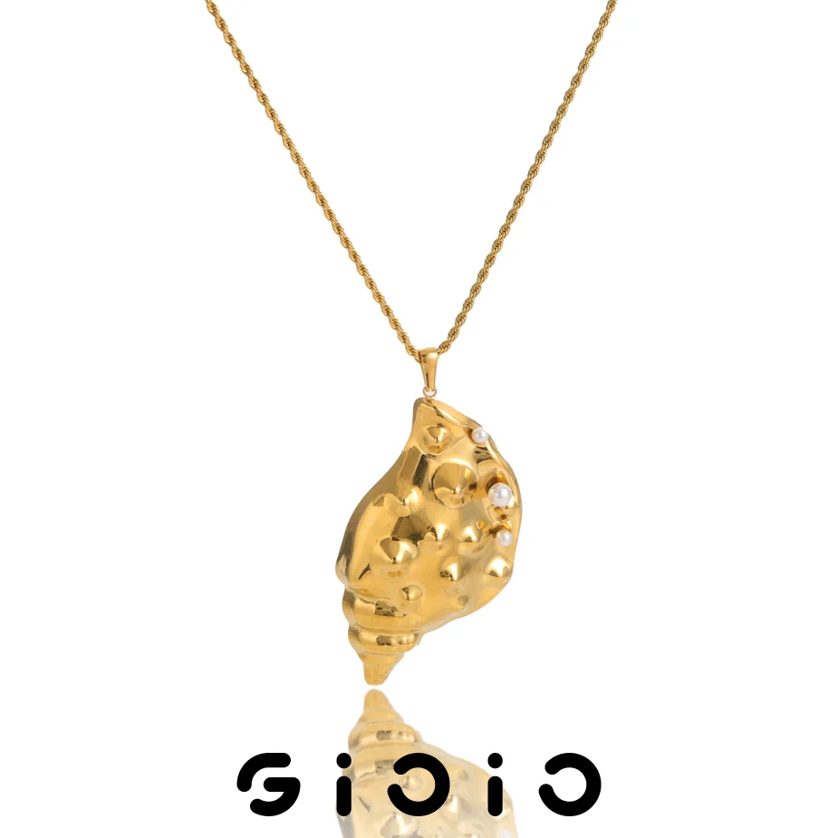 

GIOIO Retro Ocean Style Pearl Conch Necklace Pendant Gold-Plated Stainless Steel Chain Women Summer Fashion Collocation Jewelry