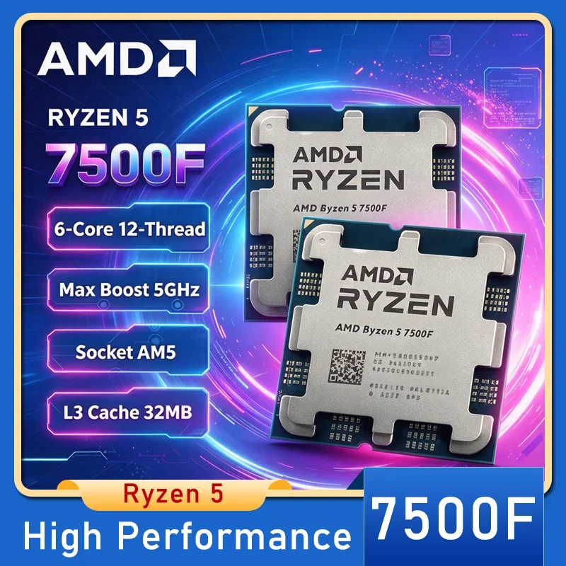 AMD Ryzen 5 7500F 3.7GHz 6-Core 12-Thread L3=32M Processor 65W R5 7500F Socket AM5 5NM DDR5 New Gaming CPU for PC Gamer