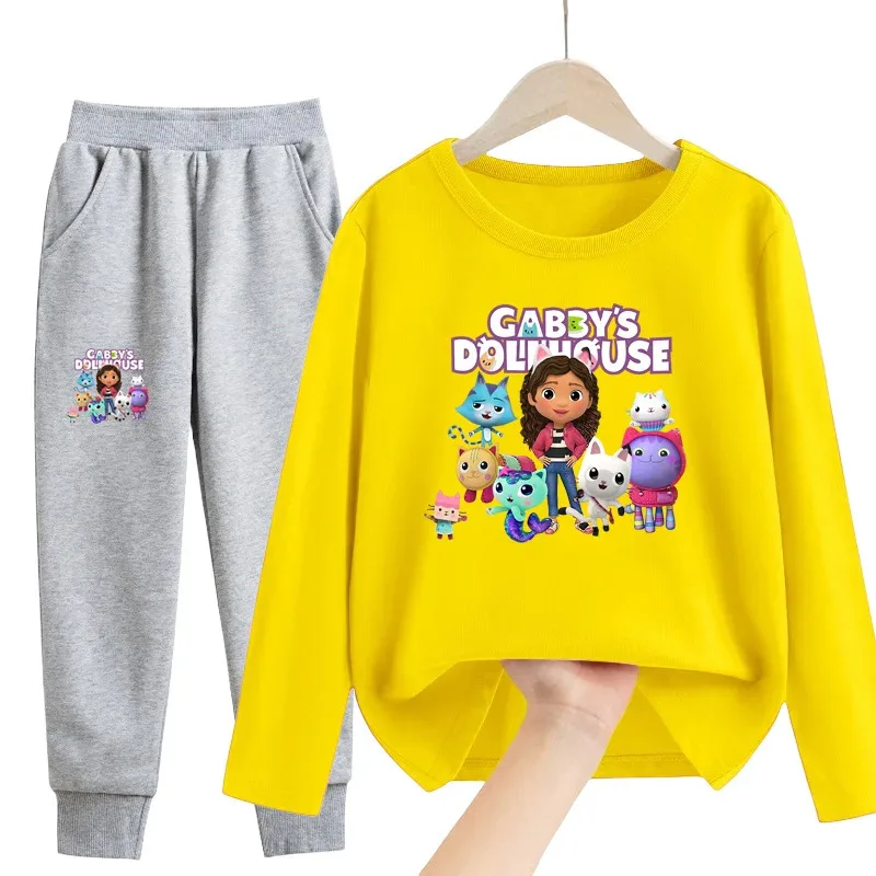 New Autumn Gabby's Dollhouse Set Baby Girls T shirt Pants sets Toddler Gabbys Cat-Tastic Girl Christmas Birthday Party Clothing