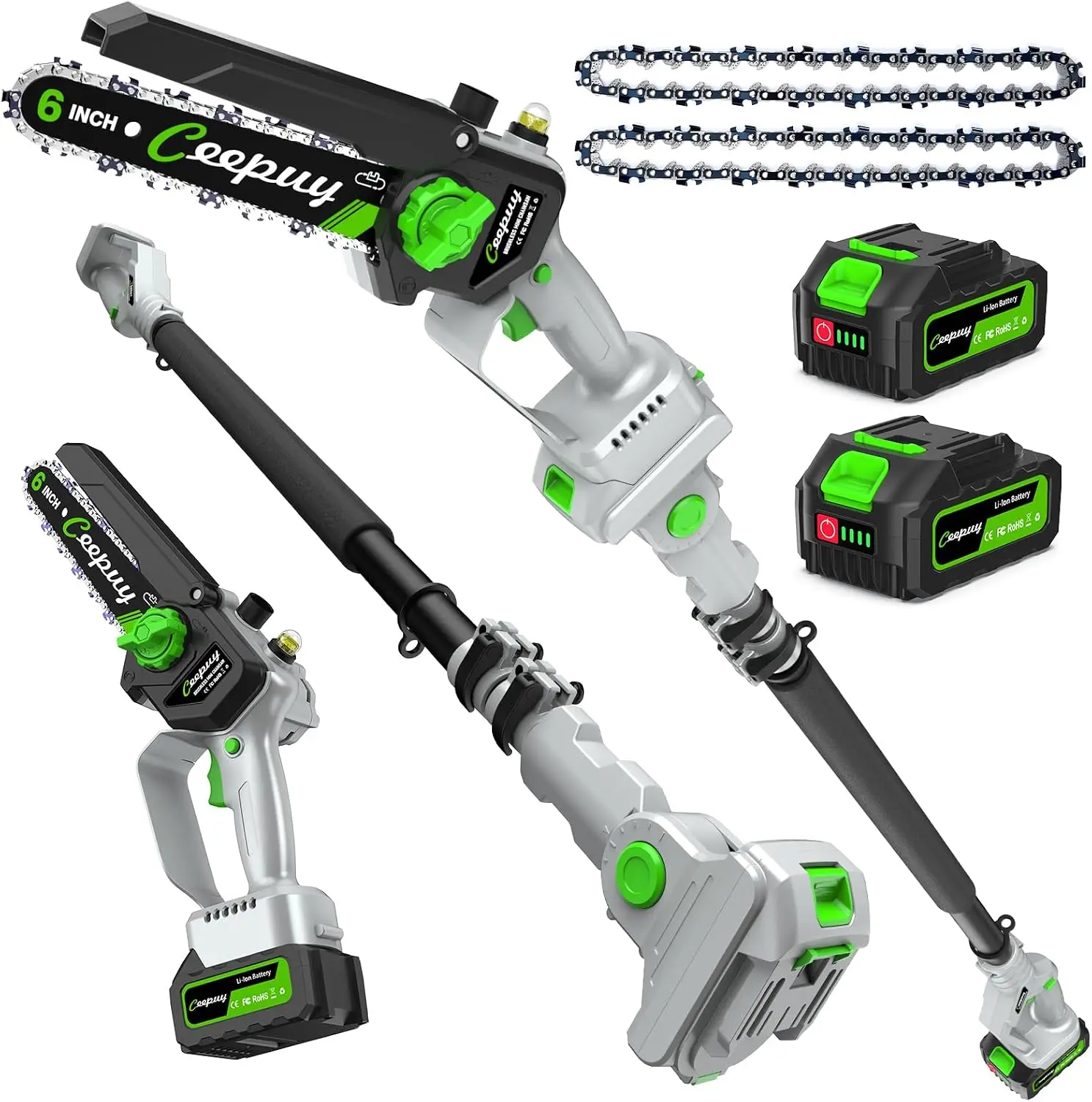 2 In 1 Brushless Electric Pole Saws Tree Trimming 6 Inch Cordless Mini Chainsaw Extension Pole 2 4000Mah Batteries Pole Chain Sa
