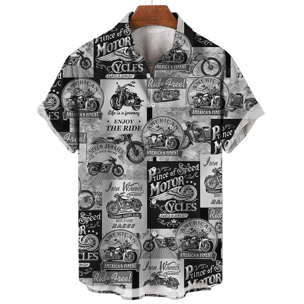 Top de manga curta masculino estampado, camisas vintage, Route 66, camisa com vários padrões, Streetwear extragrande, roupa de verão