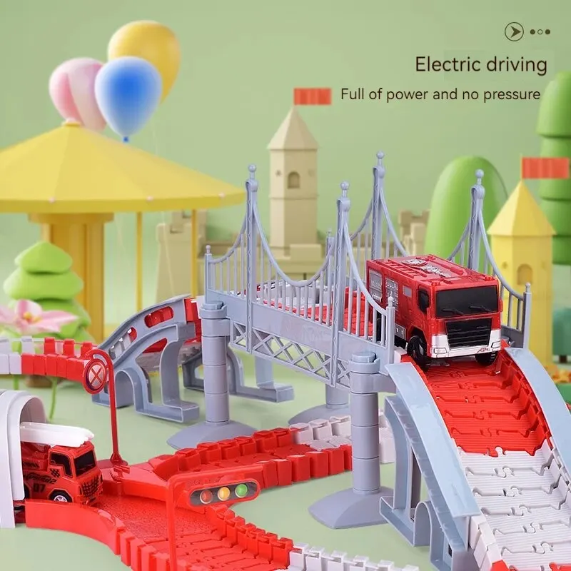 Fire Engine Track Assembling Car Engineering Minin Car Set Kids Puzzle Boy Toys Track Car Train Toys For Children Birthday Gift