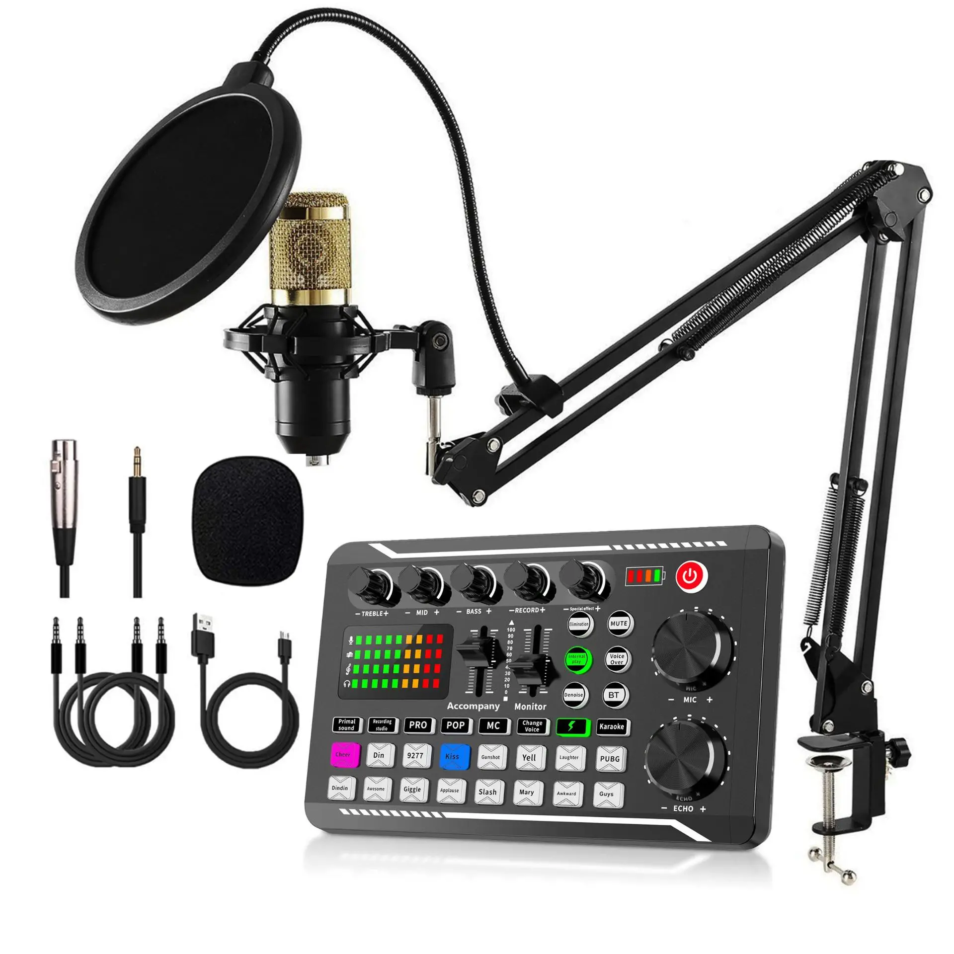 Podcast-Ausrüstungsset, All-in-One-Audioschnittstelle mit Studio-Kondensatormikrofon, für Podcasting, Aufnehmen, Singen, Stream