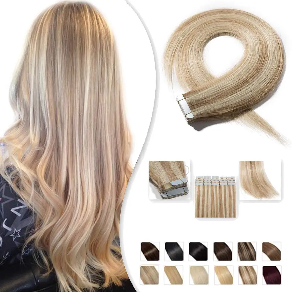 

20 шт., бесшовные ленты для наращивания волос, человеческие волосы Remy, 12-26 дюймов, ультратонкие невидимые клейкие волосы, уток