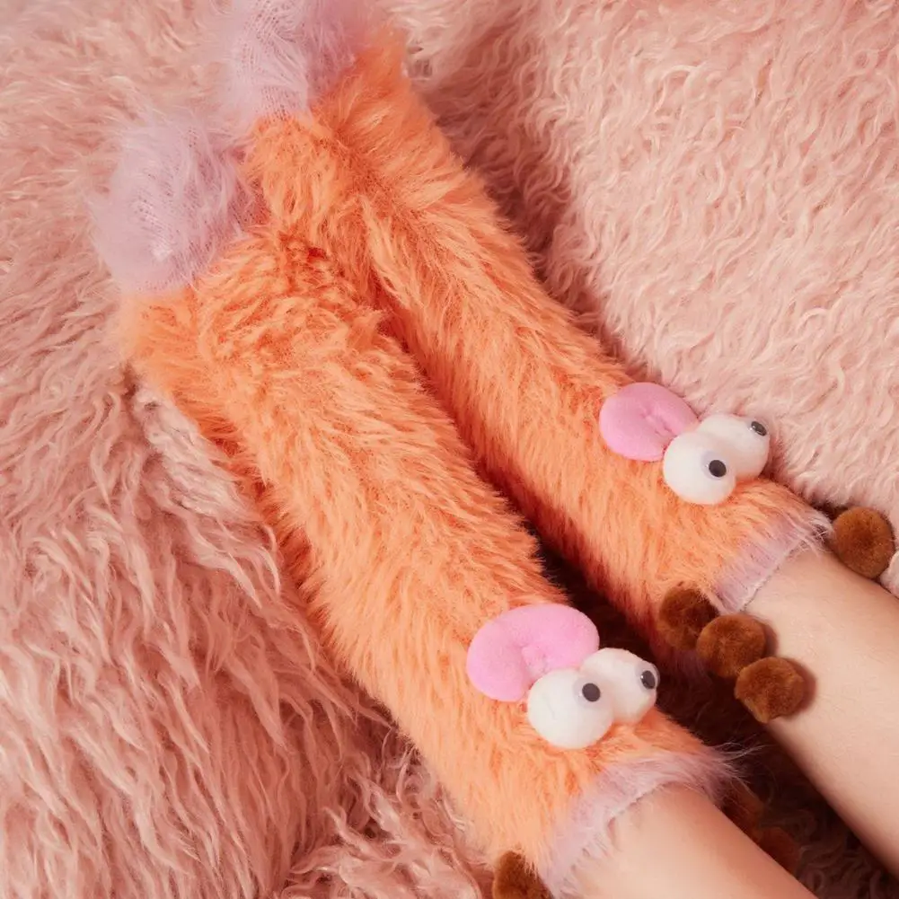 Cozy Sleep Socks Cozy Cartoon Decor Winter Socks Plush Elastic Anti-slip Mid-tube Footwear for Women Warm Fuzzy for Sleeping