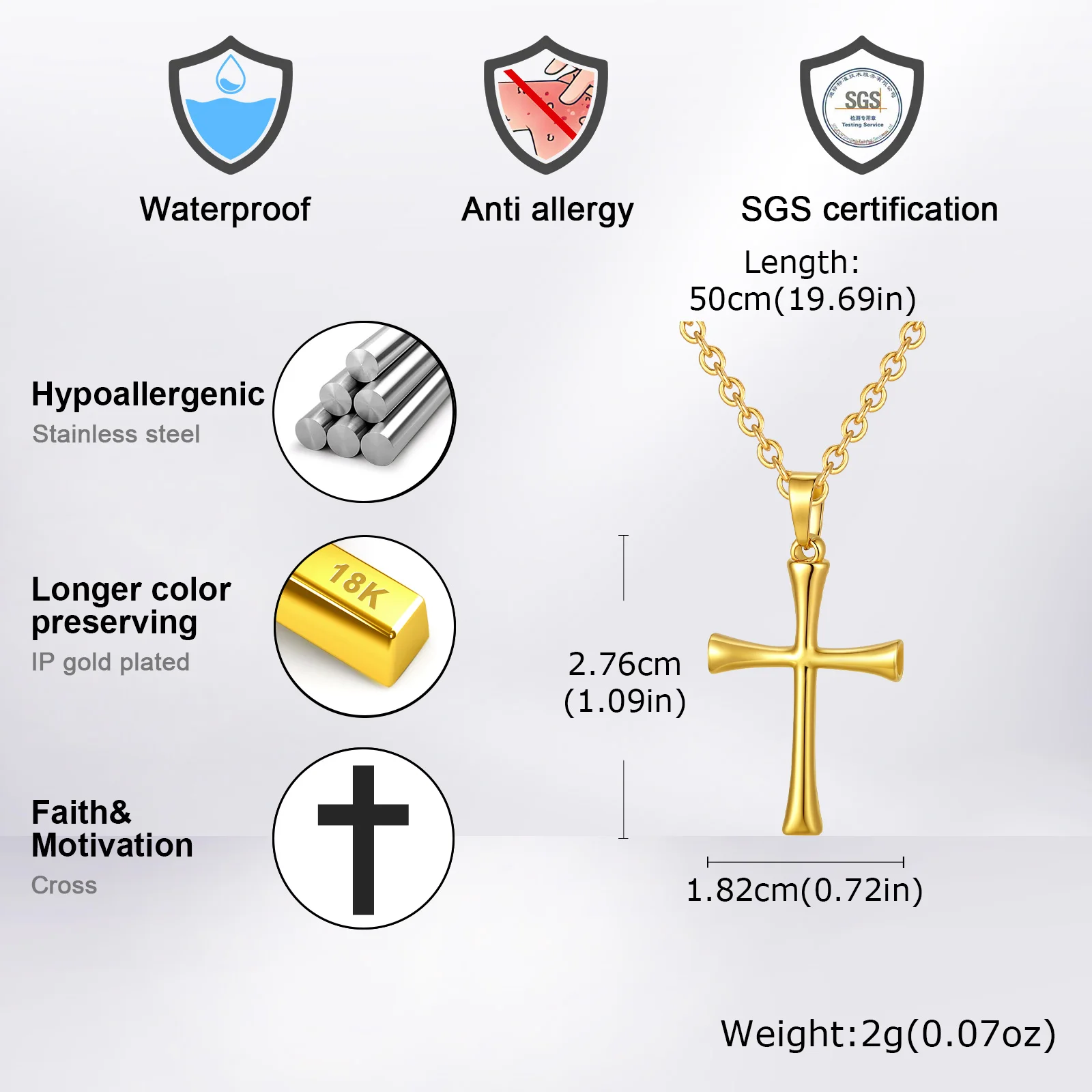 Minimalistische klassische Kreuz-Halskette für Männer und Frauen, Halskette mit Edelstahlkette, modische Unisex-Schmuckgeschenke – Detail 8