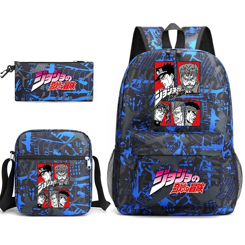 Jojo Bizarre Adventure-Conjunto de bolso escolar para estudiantes de anime, mochila juvenil, bolso de hombro, estuche para lápices, conjunto de 3 piezas, regalo para el regreso a la escuela