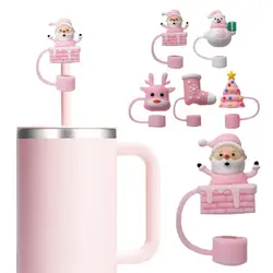 Cute Christmas Straw Covers Cap for stanley Cup 40 Oz Tumbler Accessories Silicone Straw Toppers Decorating Caps For 10mm Straws