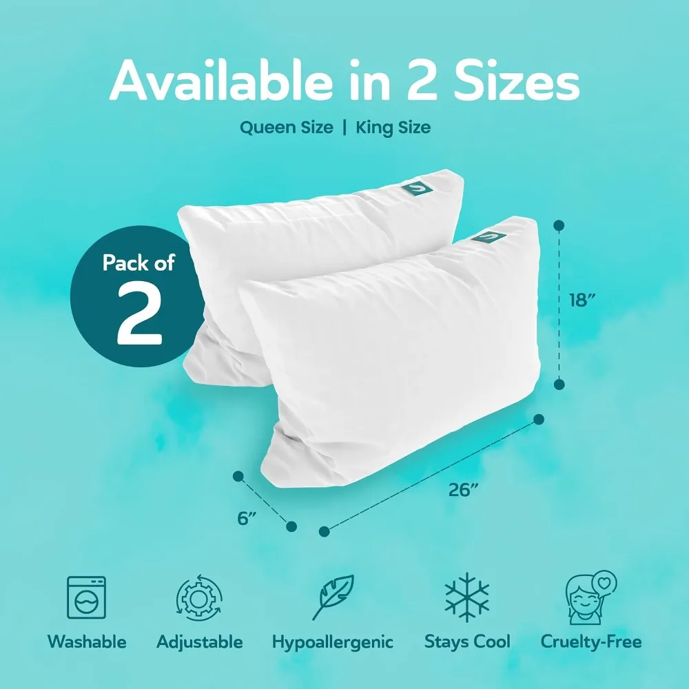 Cooling Bed Pillows 2 Pack Queen Size with Removable Washable Cover