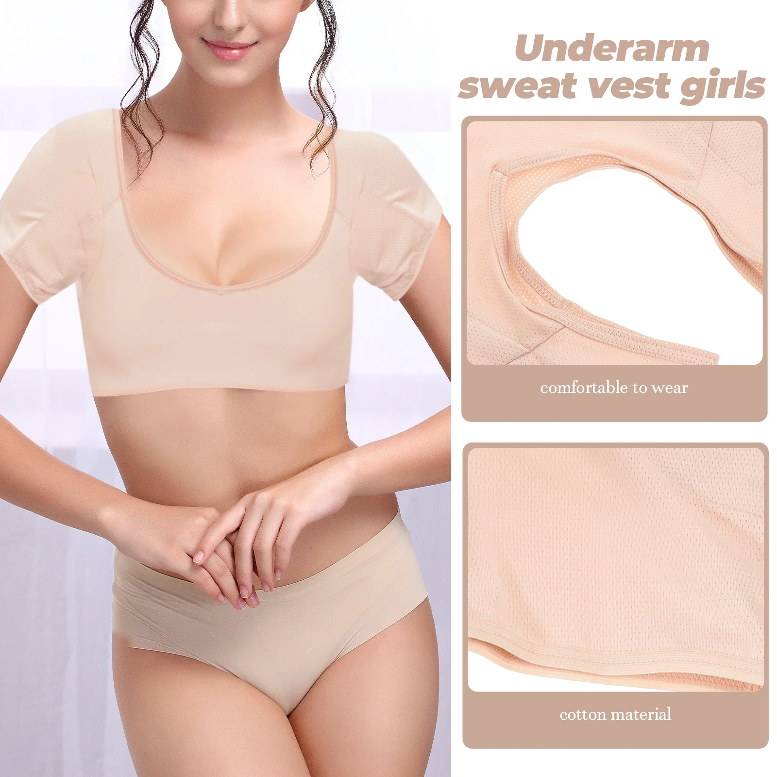 تحت الإبط سترة عرق المرأة حجم S القطن امتصاص سريع تنفس العرق برهان قميص حامي تحت الإبط قميص سترة مقاومة للعرق ،