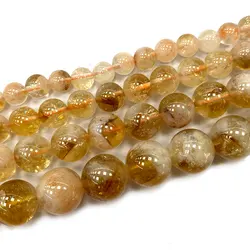 Fine 100% Natural Round Gemstone Beads AB Old Mine Citrine For Jewelry Making DIY Women Bracelet Necklace Charms 6/8/10MM 15''