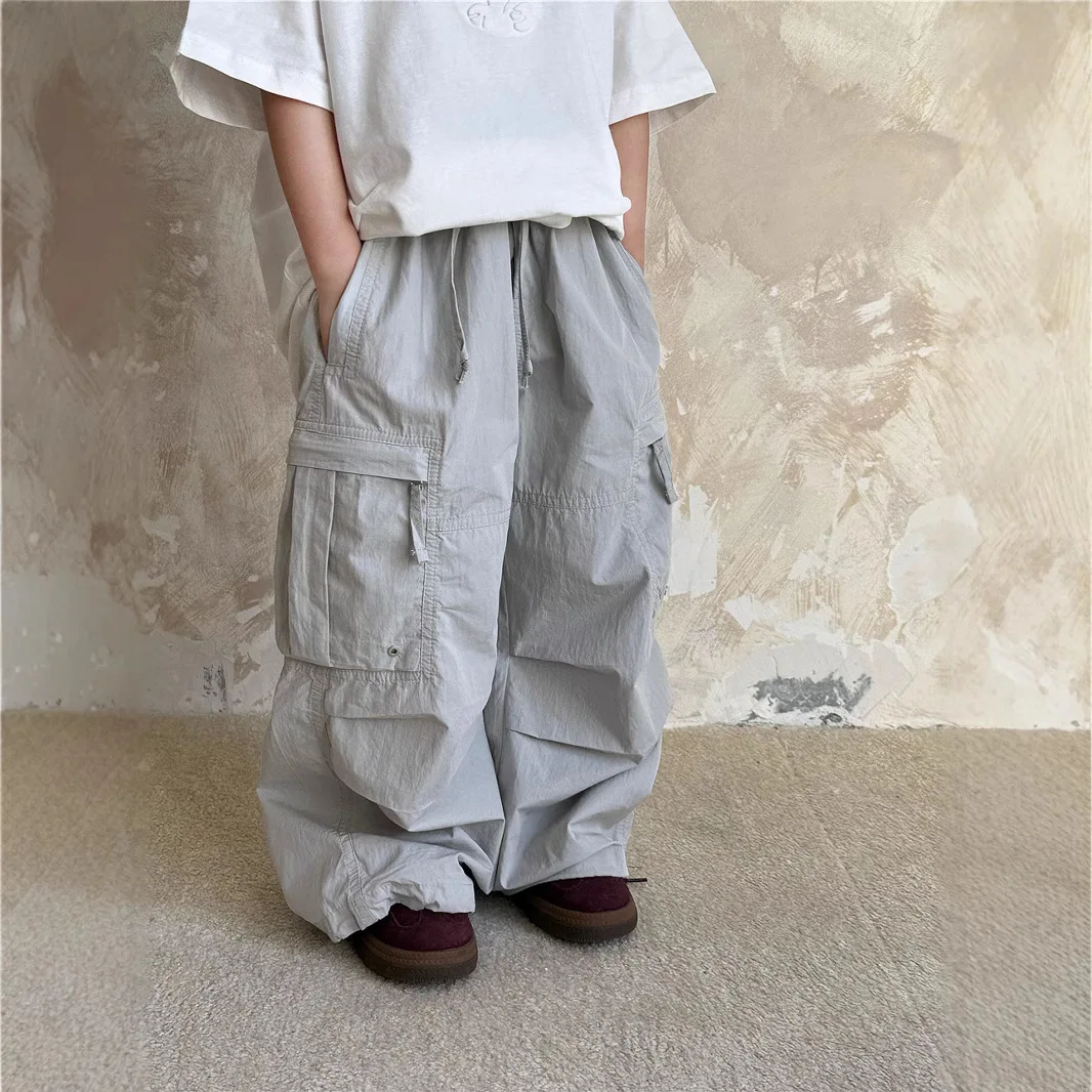 

2025 Spring New Boys' Fashion Versatile Loose Work Pants Children's Stylish Straight Leg Wide Leg