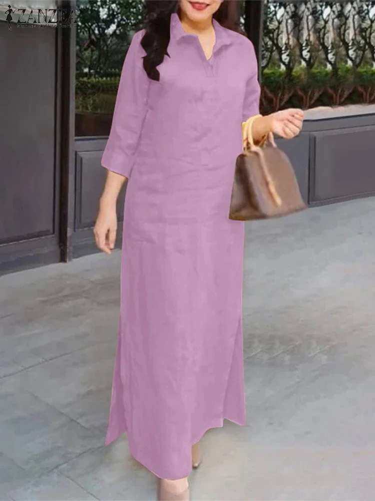 Sukienka letnia plus size 2025 ZANZEA damska długa koszulowa sukienka vintage kołnierzyk 3/4 rękaw wakacje praca sukienka letnia szlafrok damski kaftan