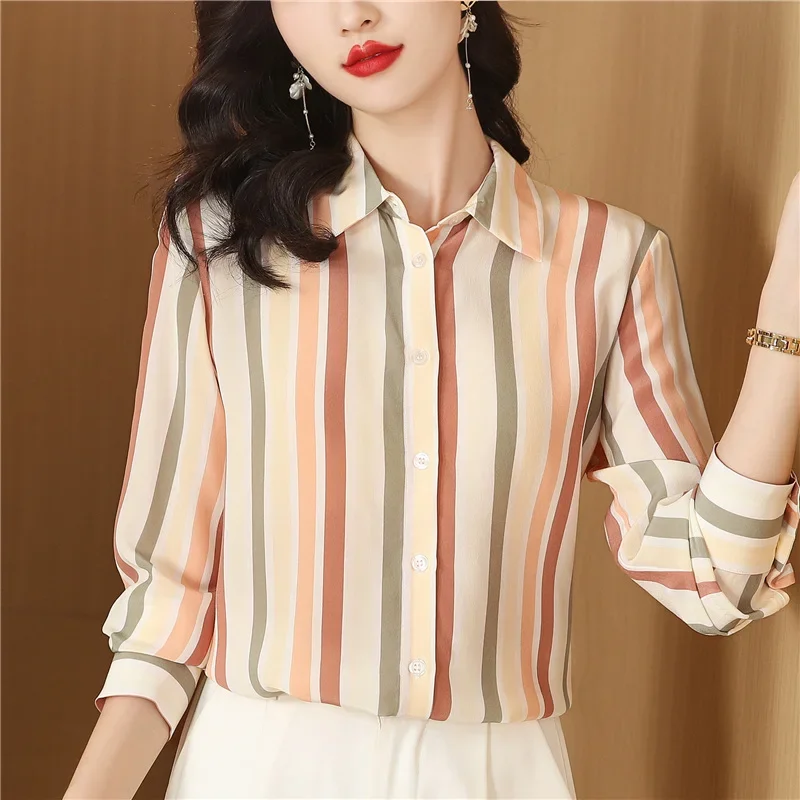 Blusa feminina elegante para look chique, camisas estampadas, tops para primavera e verão, moda, 2024