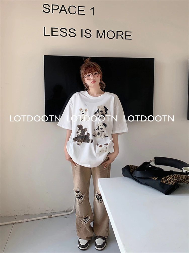 LOTDOOTN Cute Graphic Women T-shirt Y2K Tees Hot Sale Harajuku Oversized Hip Hop Short Sleeve T-shirts Kawaii Aesthetic Clothing