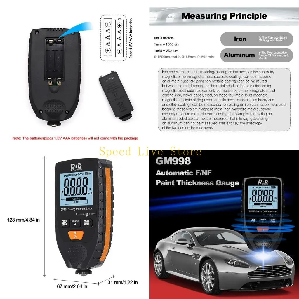 547C Mil Thickness Gauge, Coating Thickness Gauges,Paint Depth Gauge Meter with LCD Display for Automobile