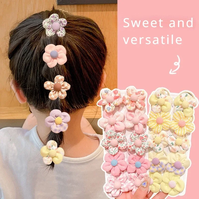 10Pcs/Set Hair Accessories Flower Elastic Hair Ties Lovely Boutique Large Flower Rubber Bands Sweet Ponytail Holders Baby Girls