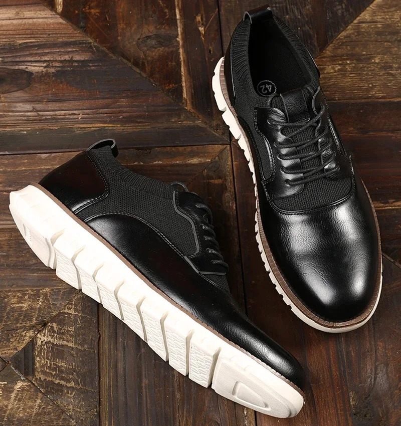 New Leather Men Casual Shoes Lace-Up Casual Sneakers Business Men's Shoes Lightweight Soft Sole Men Fashion Dress Shoes 39-47