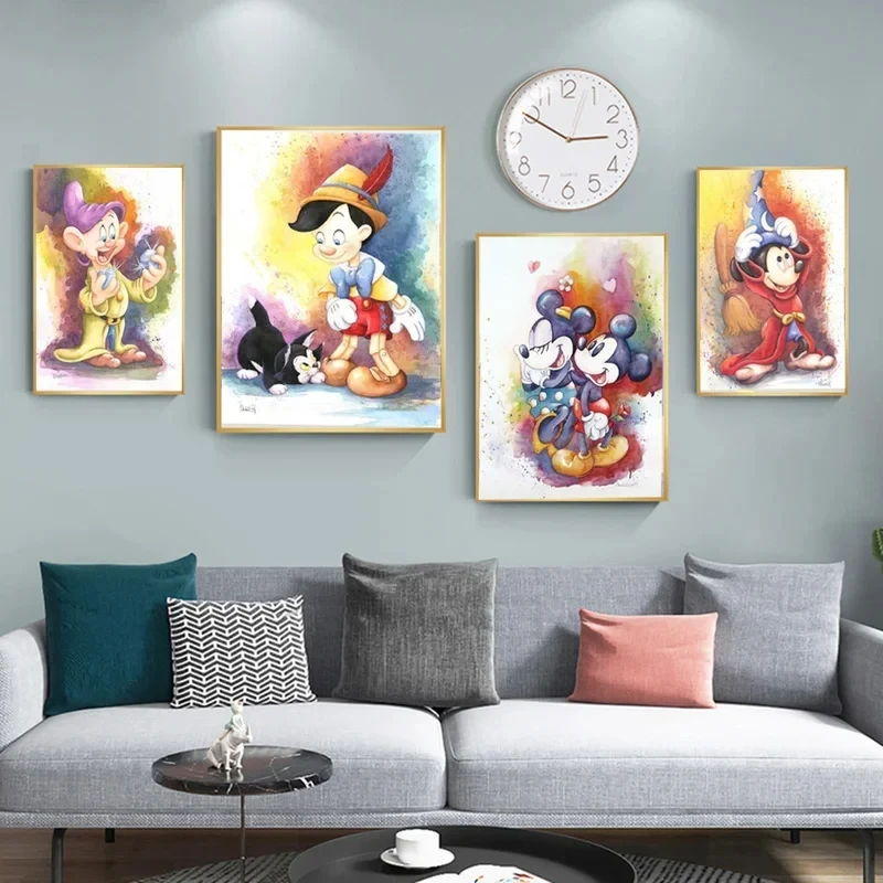 

Disney Mickey Mouse and Donald Duck Poster Cartoon Figure Watercolor Wall Art Canvas Painting Prints for Kids Room Bedroom Decor