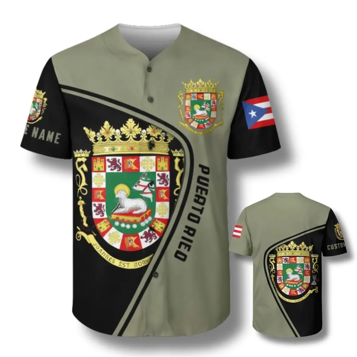 Puerto Rico Baseball Jersey  Custom Name 3D All Over Print with Coat of Arms Men For Women Shirt Casual Team Shirts Tops