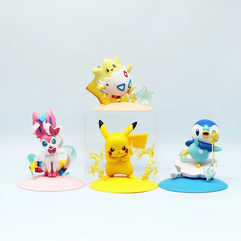 ポケモンモデルミニチュアシーン装飾品ピカチュウシルヴィオンフィギュアコレクションアニメーション周辺子供のおもちゃ誕生日ギフト