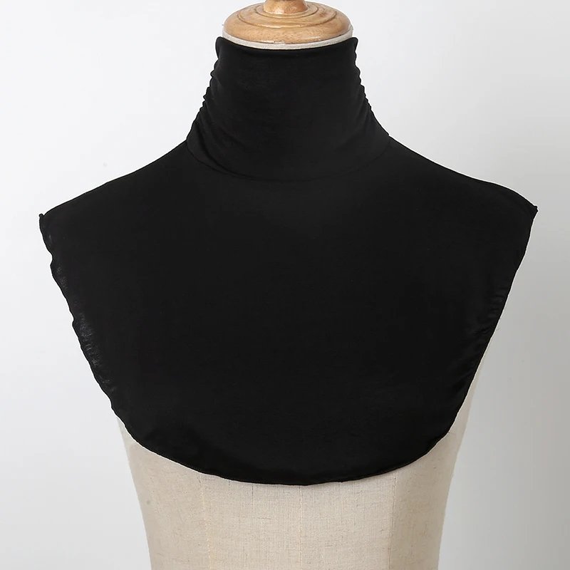ياقة مزيفة مرنة للنساء ، ياقة مزيفة أحادية اللون ، جيرسي مرن ، ياقة قابلة للفصل ، مودال أسود ، ناك عالي