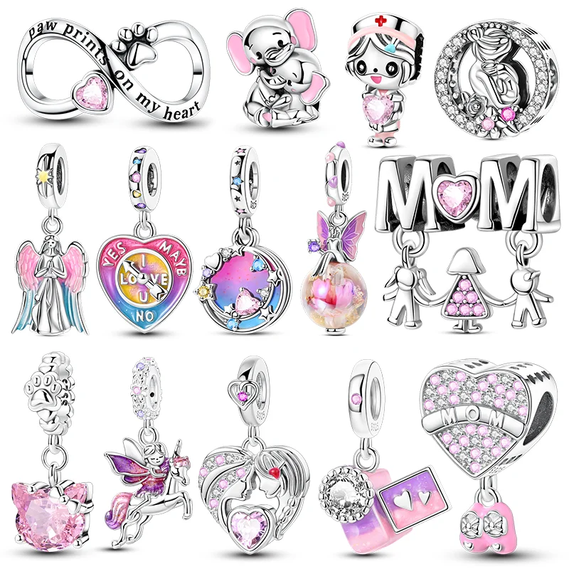925 Silver Plated Heart Cat Nurse Cake Charms Beads Fit Original Bracelet Charm Pendants Dangle Diy Jewelry Gift For Woman