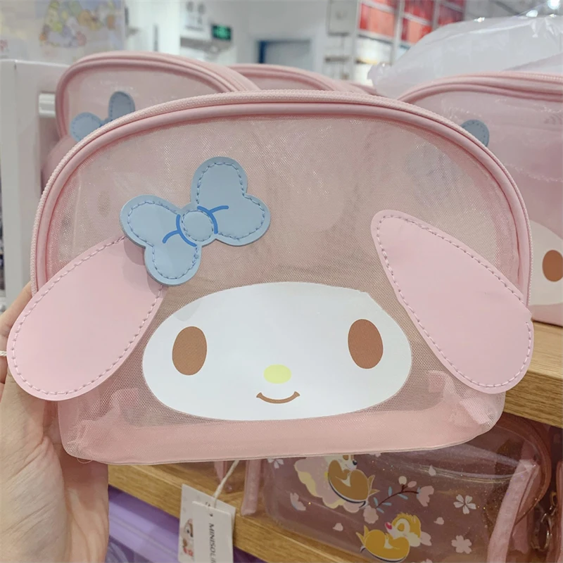 Sanrio Kawaii My Melody Pencil Case Cinnamoroll Student Mesh Zipper Storage Bag Cartoon Transparent Shell Cosmetic Storage Bag