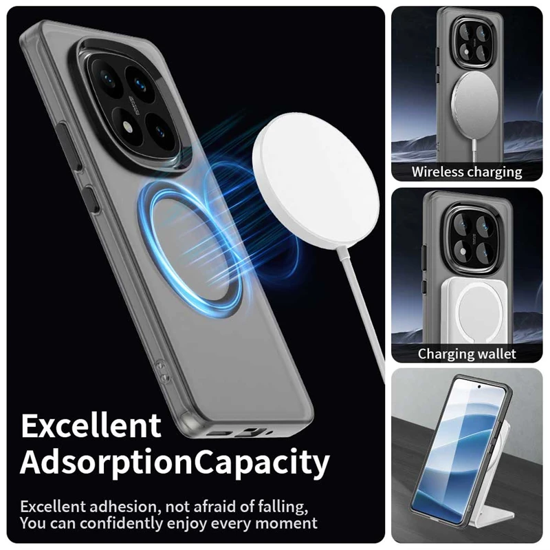 Wireless Charging Case For Xiaomi Redmi Note 14 Pro Case Magnetic Luxury Frosted Silicone Protector Redmi Note 14 Pro Plus Case