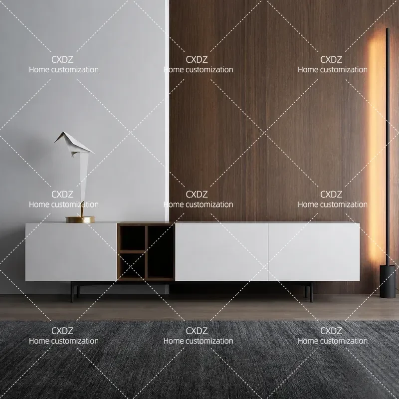 Minimalist Painted TV Cabinet for Living Room Entryway Audio Visual Storage Floor Console Decorative Media Unit