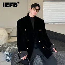 IEFB Autumn Men's Blazers Lapel Chic Button Pleuche Double Breasted Casual Coats Solid Color Loose Male Suit Jackets Tide 9C8430