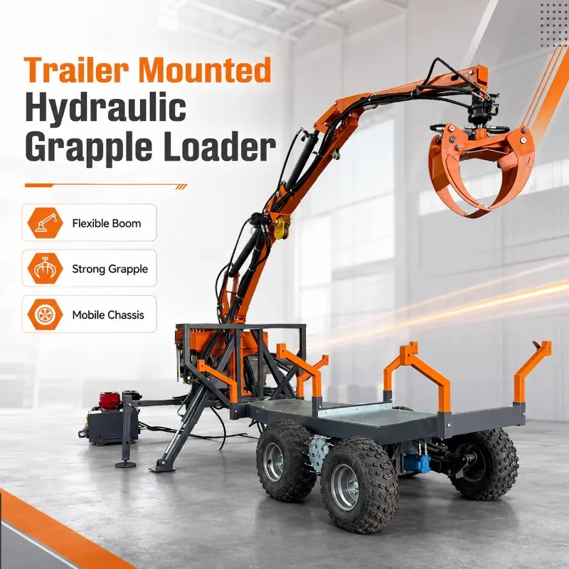 Log Grapple Trailer Forestry Machinery Customized with Quick Loading Design Professional ATV Log Trailer with Grapple Crane