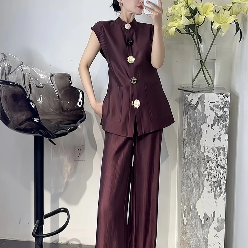 

SuperAen элегантные женские топы без рукавов, лето 2021, новые модные широкие брюки, комплект из двух предметов