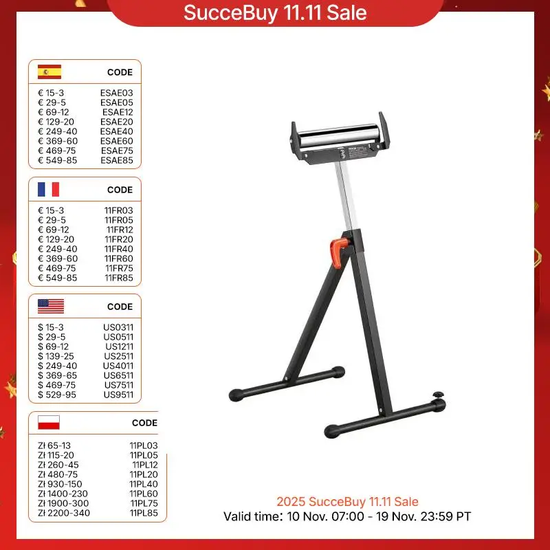 حامل الأسطوانة SucceBuy 250 رطل/135 رطل LBC ارتفاع قابل للتعديل مع رأس دوار من الفولاذ المصقول 11.5 بوصة دعم تمديد النجارة