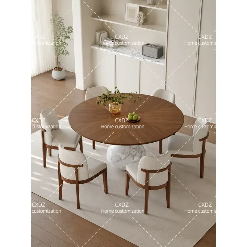 Medieval Marble Water Drop Dining Table and Chair Set Natural Stone Luxury Villa Restaurant Furniture Light Luxury Design