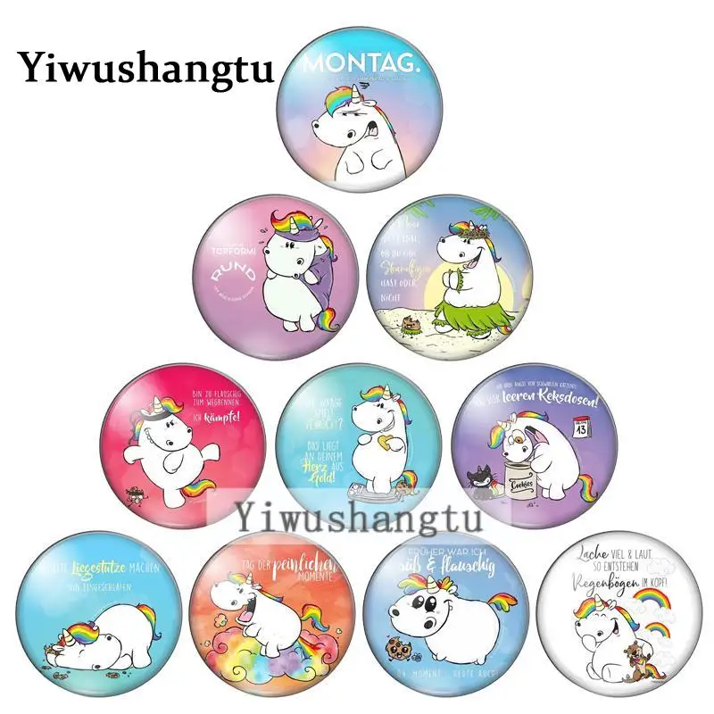 New Funny colorful Unicorn 10mm/12mm/18mm/20mm/25mm Round photo glass cabochon demo flat back Making findings ZB0543