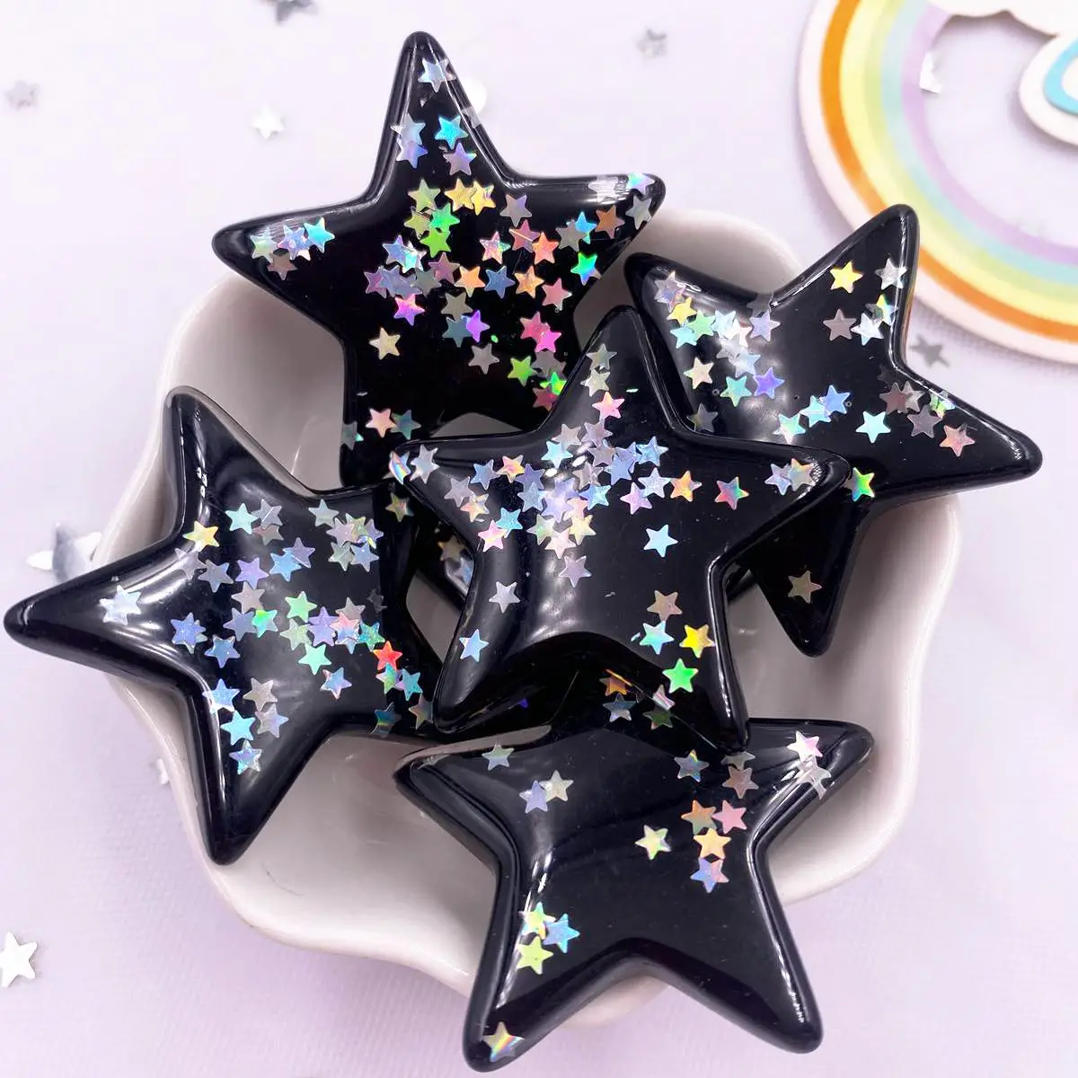 6PCS Resin Glitter Paillette 3D Big Star Flatback Rhinestone Figurines DIY Wedding Ear Pendants Scrapbook Accessories Crafts OM4