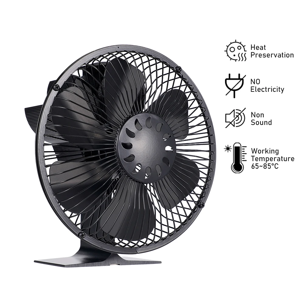 6 Blades Heat Powered Stove Fan With Cover Large Air Volume Log/Wood/Pellet Burner Eco Fireplace Fan Efficient Heat Distribution