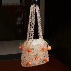 Jelly Clutch Bag Handmade Bags Luxury Designer Girl Beaded Woven Handbag for Woman 2022 Retro Orange Clear Crystal Beaded Bag