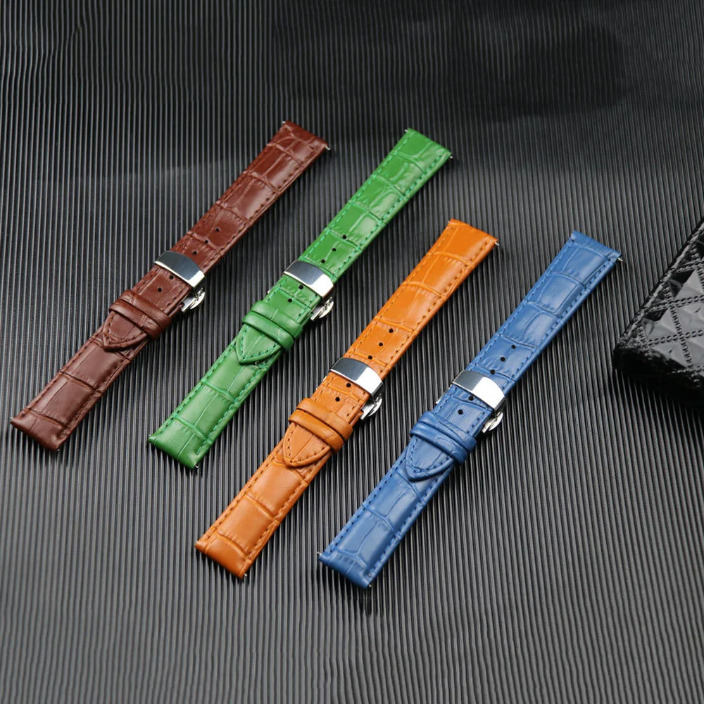 High Quality Genuine Leather Watch Strap Parts Accessories with Butterfly Buckle Green Purple  Black Watch Band Quick Release