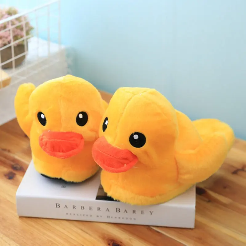 Winter Women Home Yellow Duck Fuzzy Slippers Cartoon Slides Snug Bedroom Slides Warm Cotton Indoor Female Slippers