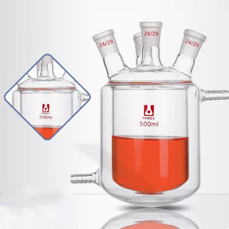 Round Bottom Four Mouth Glass Jacketed Reaction Bottle Laboratory 50-10000ml Double Integrated Reactor Beaker