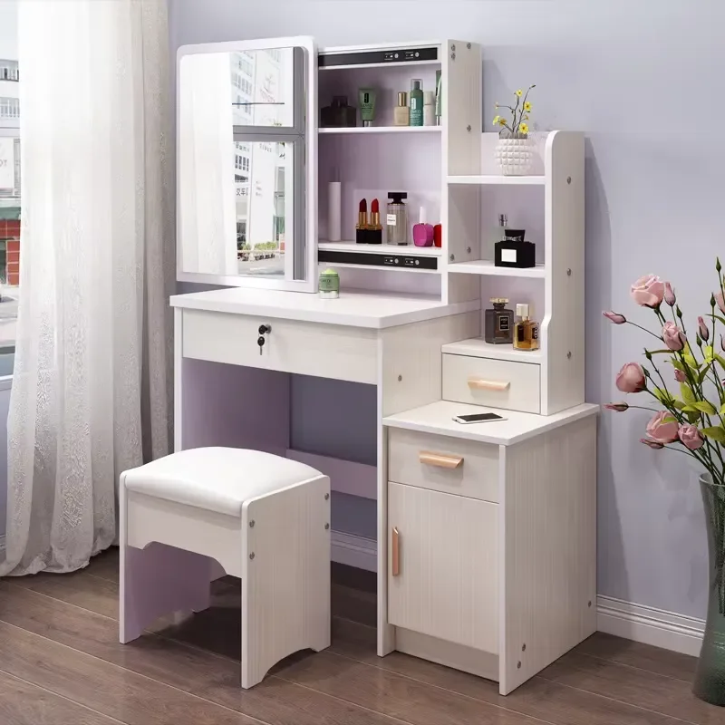 Light White Led Glass Makeup Room Dressing Table for Bedroom, Dressing Table With Led Mirror and Drawer
